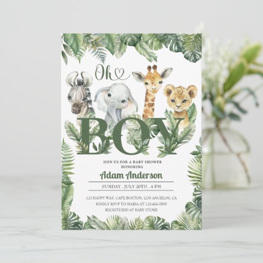 Schattige Oh Boy Oerwoud Safari Baby shower Kaart (Staand voorkant)