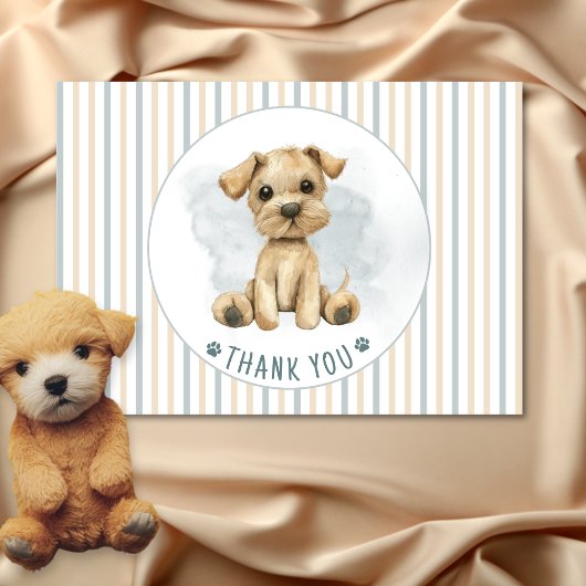 Schattige Oh Boy Puppy Blauw Baby shower Blank Bedankkaart