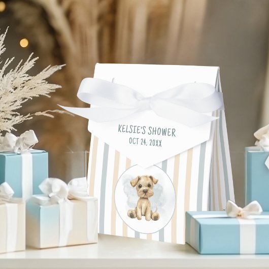 Schattige Oh Boy Puppy Blauw Baby shower Gestreept Bedankdoosjes