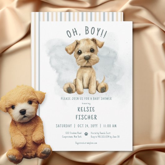 Schattige Oh Boy Puppy Blauw Baby shower Kaart
