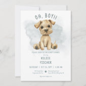 Schattige Oh Boy Puppy Blauw Baby shower Kaart (Voorkant)