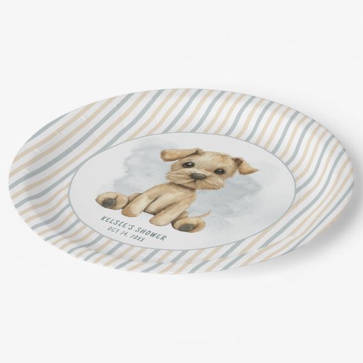 Schattige Oh Boy Puppy Blauw Baby shower Papieren Bordje (Gekanteld)