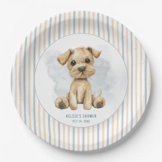 Schattige Oh Boy Puppy Blauw Baby shower Papieren Bordje (Voorkant)
