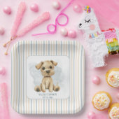 Schattige Oh Boy Puppy Blauw Baby shower Papieren Bordje (Feest)