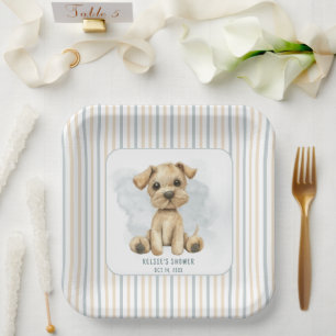 Schattige Oh Boy Puppy Blauw Baby shower Papieren Bordje