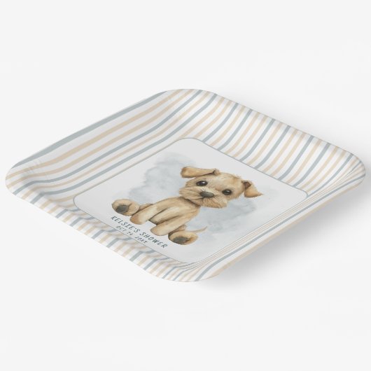 Schattige Oh Boy Puppy Blauw Baby shower Papieren Bordje (Gebogen)