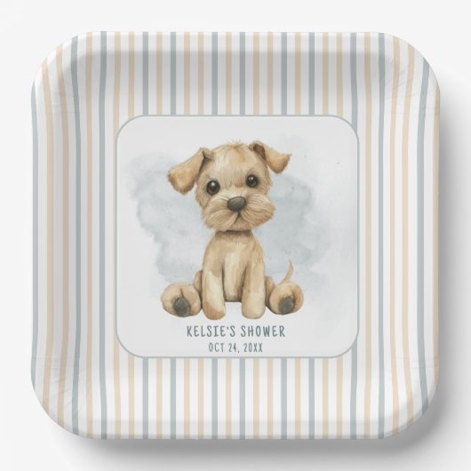 Schattige Oh Boy Puppy Blauw Baby shower Papieren Bordje (Voorkant)