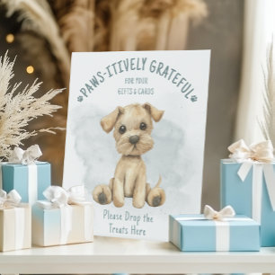 Schattige Oh Boy Puppy Blauw Gestreept Baby shower Reclamebord Met Voetstuk