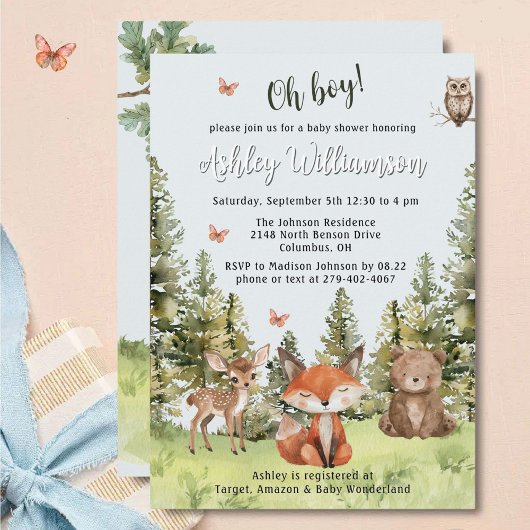 Schattige Oh Boy Woodland Animals Greenery Baby sh Kaart