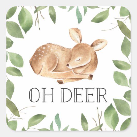 Schattige Oh Deer Baby shower Vierkante Sticker (Voorkant)