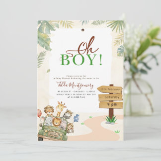 Schattige Oh Jongen Safari Jungle Baby Shower Kaart