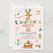 Schattige Oh What Fun Christmas 1st Birthday Invit Kaart (Voorkant)