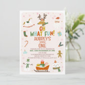 Schattige Oh What Fun Christmas 1st Birthday Invit Kaart (Staand voorkant)