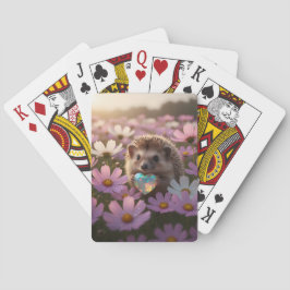 Schattige oktober egel met opaal hart pokerkaarten