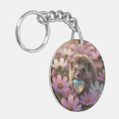 Schattige oktober egel met opaal hart sleutelhanger (Voorkant Links)
