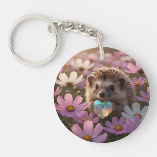 Schattige oktober egel met opaal hart sleutelhanger (Voorkant)