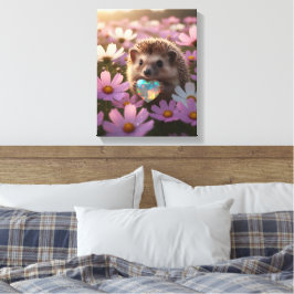 Schattige oktober egel met opalhart canvas afdruk