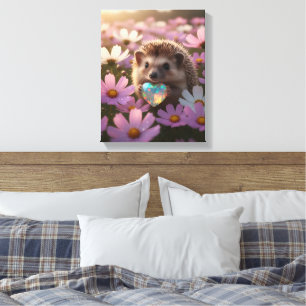 Schattige oktober egel met opalhart canvas afdruk