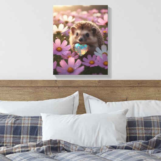 Schattige oktober egel met opalhart canvas afdruk (Insitu (Slaapkamer))
