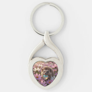Schattige oktober egel met opalhart sleutelhanger