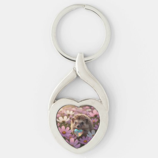 Schattige oktober egel met opalhart sleutelhanger (Voorkant)