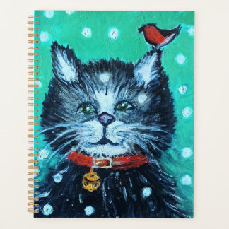 Schattige olieverfschildering Kat met vogel Kerstg Planner
