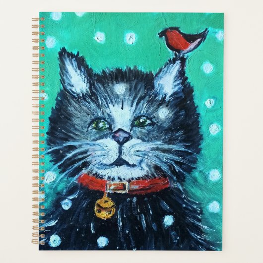 Schattige olieverfschildering Kat met vogel Kerstg Planner (Voorkant)