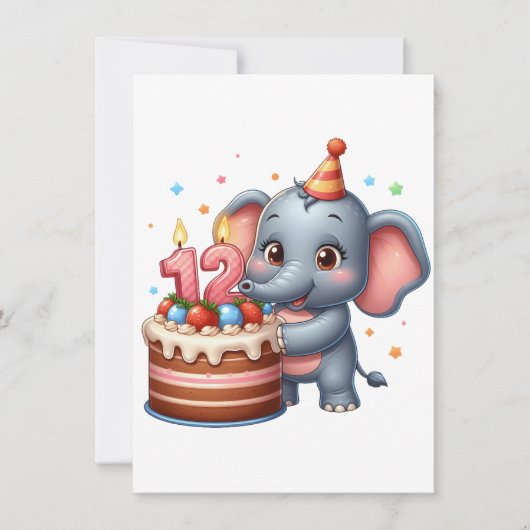 Schattige Olifant 12e Verjaardag Bedankkaart (Voorkant)
