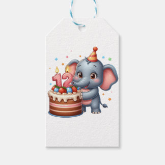 Schattige olifant 12e verjaardag cadeaulabel