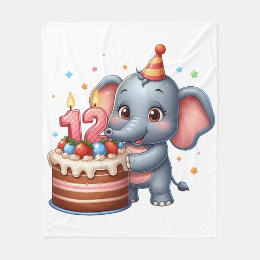 Schattige olifant 12e verjaardag fleece deken (Voorkant)