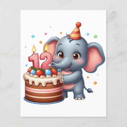Schattige Olifant 12e Verjaardag Flyer (Voorkant)