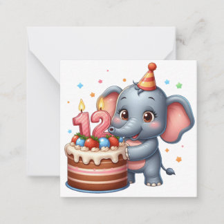 Schattige Olifant 12e Verjaardag Notitiekaartje