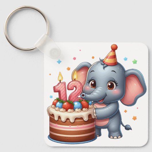 Schattige olifant 12e verjaardag sleutelhanger (Voorkant)