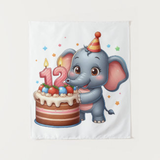 Schattige Olifant 12e Verjaardag Wandkleed