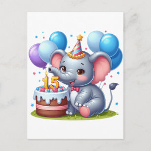Schattige Olifant 15e Verjaardag Briefkaart
