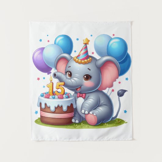 Schattige Olifant 15e Verjaardag Wandkleed (Voorkant)