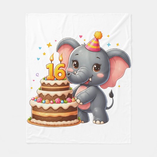 Schattige Olifant 16e Verjaardag Fleece Deken (Voorkant)