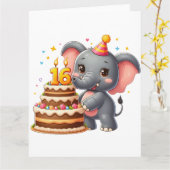 Schattige Olifant 16e Verjaardag Kaart (Gele Bloem)