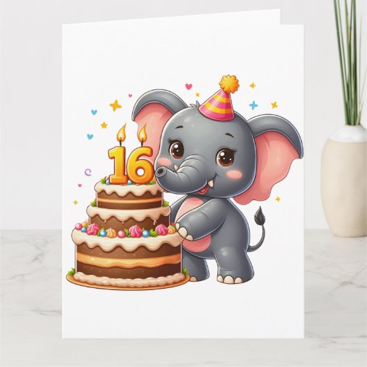 Schattige Olifant 16e Verjaardag Kaart (Voorkant)