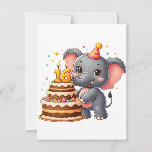 Schattige Olifant 16e Verjaardag Kaart (Voorkant)