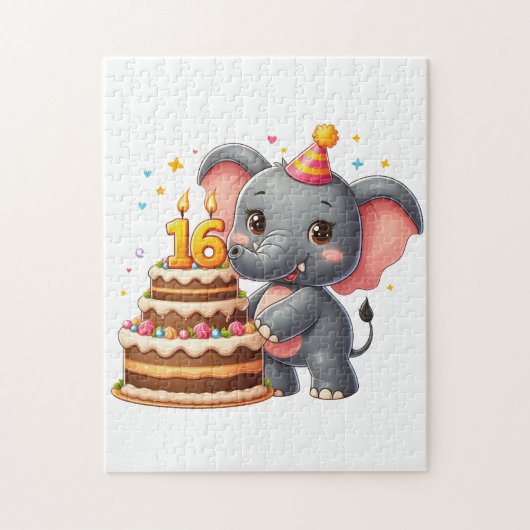 Schattige Olifant 16e Verjaardag Legpuzzel (Verticaal)