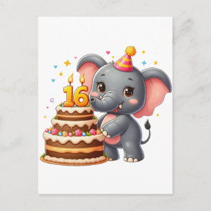Schattige Olifant 16e Verjaardag Uitnodiging Briefkaart