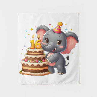 Schattige Olifant 16e Verjaardag Wandkleed