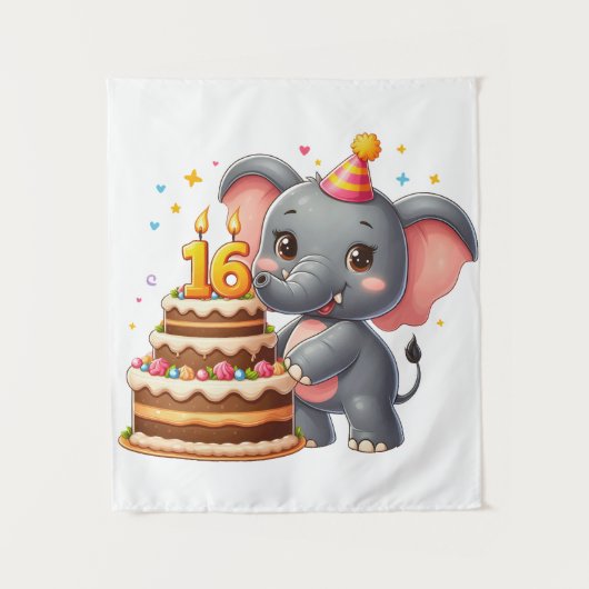 Schattige Olifant 16e Verjaardag Wandkleed (Voorkant)