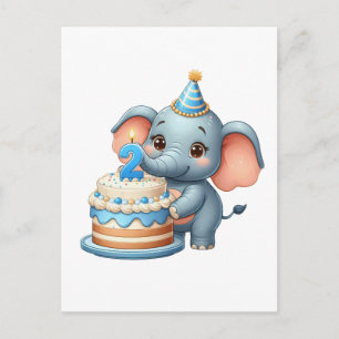 Schattige Olifant 2e Verjaardag Briefkaart