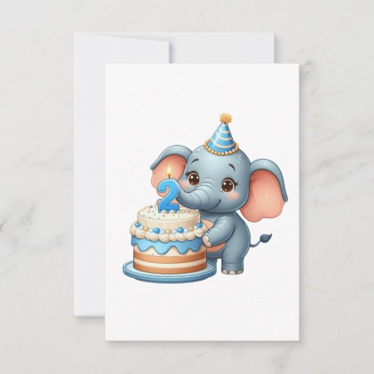 Schattige Olifant 2e Verjaardag Kaart (Voorkant)
