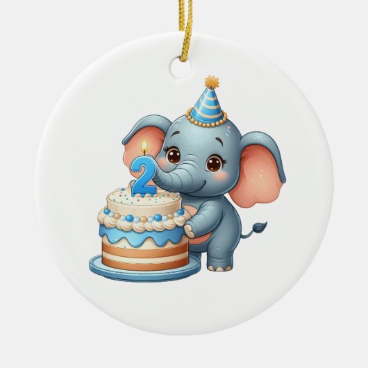 Schattige Olifant 2e Verjaardag Keramisch Ornament (Voorkant)