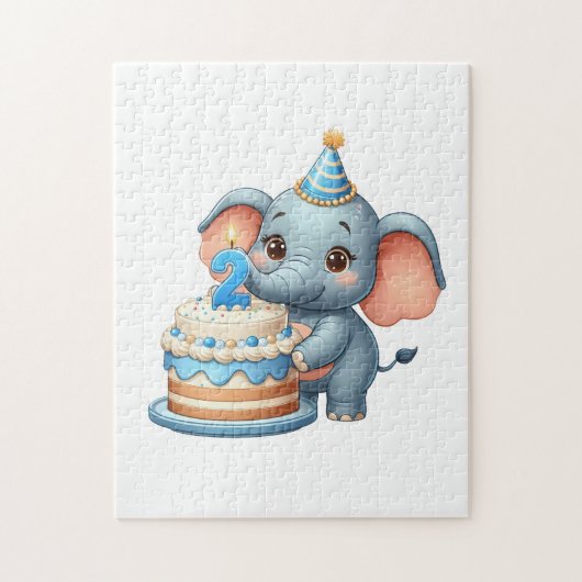 Schattige Olifant 2e Verjaardag Legpuzzel (Verticaal)