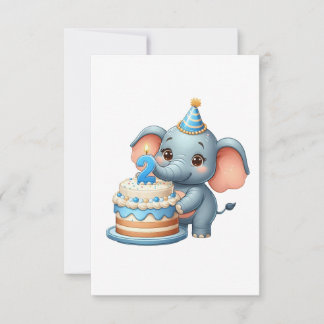 Schattige Olifant 2e Verjaardag Notitiekaartje