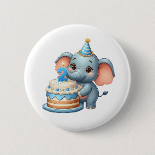 Schattige Olifant 2e Verjaardag Ronde Button 5,7 Cm